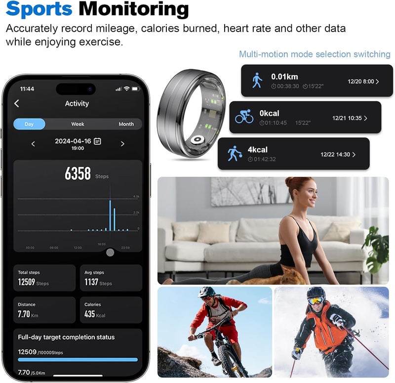 MagLoop Smart Ring Health Tracker for Men/Women,Fitness Ring Sleep Tracker,Fast Charging for Long-Lasting Use,for Pedometer Exercise,Monitor Sleep, Heart Rate, Stress,Waterproof (Black, 8) - Image 3